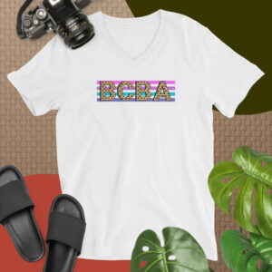 bcba unisex striped short sleeve v-neck t-shirt